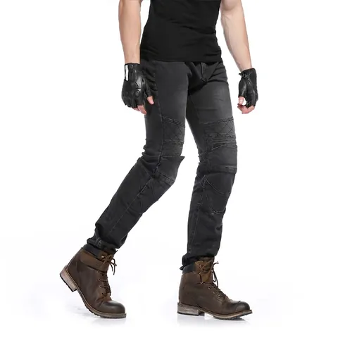 Pantaloni Professionali da Moto Jeans Uomo Slim Fit Protettivi in Denim Con Protezioni Removibili per Ginocchia e Fianchi Elastici