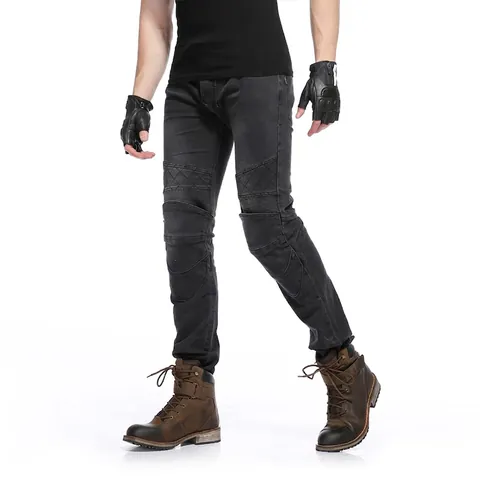 Pantaloni Professionali da Moto Jeans Uomo Slim Fit Protettivi in Denim Con Protezioni Removibili per Ginocchia e Fianchi Elastici