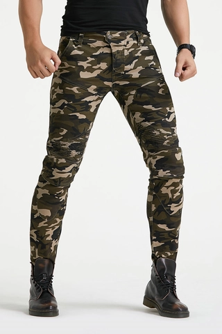 Pantaloni da Moto da Uomo Mimetici con Protezioni Elasticizzati Slim Fit Pantaloni Moto Tattici