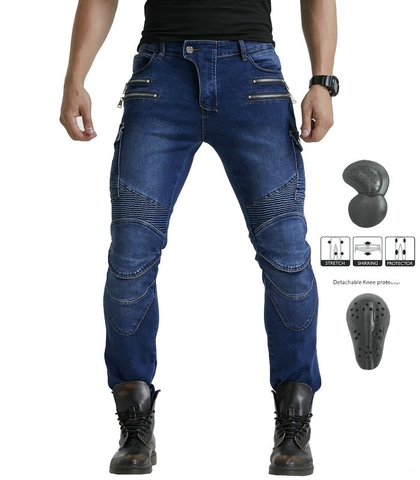 Dames Slim Fit Motorfiets Rijbroek Met Afneembare Kniebeschermers Beschermende Moto Denim Broek Voor Heren