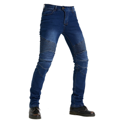 Men's Motorcycle Racing Protective Denim Jeans With Removable Armor Pads Pleated Stretch Slim Fit Biker Pants For Off-road