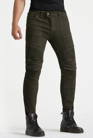 Herren Motorrad Reithose Baumwolle Spandex Stretch Racing Hose Schutz Biker Hose Mit Abnehmbaren Kniepolstern Olivgrün