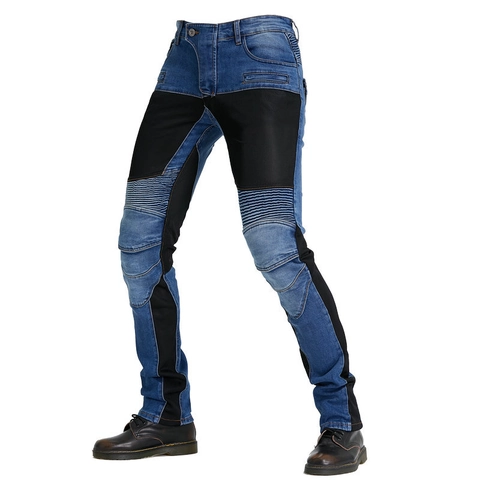 Heren Motorrijbroek Zomer Ademende Mesh Patchwork Denim Beschermende Broek Met Verwijderbare Pads Pk719