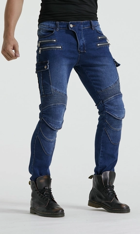 Herren Motorradreithose Mit Knieschützern Baumwollmischung Shirring Biker Jeans Cargo Taschen Taktische Hose