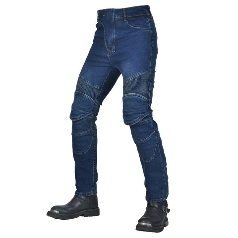 Men Motorcycle Riding Jeans High Stretch Biker Denim Pants With Removable Protective Knee Pads Slim Fit Straight Racing Trousers