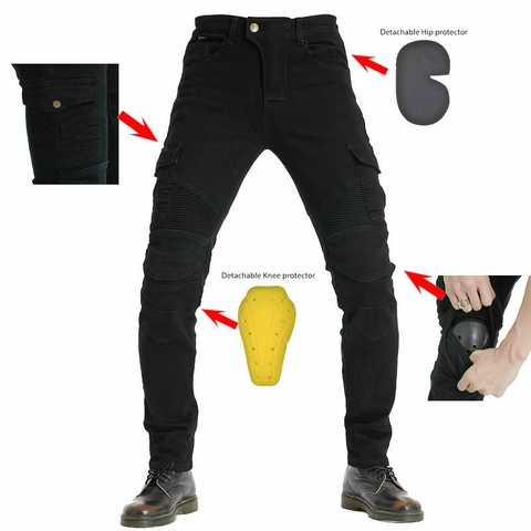 Προστατευτικά Τζιν Παντελόνια Οδήγησης Μοτοσικλέτας για Άνδρες Cargo Biker Με Προστασία CE Αποσπώμενα Επιγονατίδες και Προστατευτικά Ισχίου