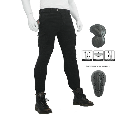 Men's Motorcycle Riding Jeans With Detachable CE Protective Gear Pads Biker Cargo Pants Slim Fit Stretch Cycling Trousers