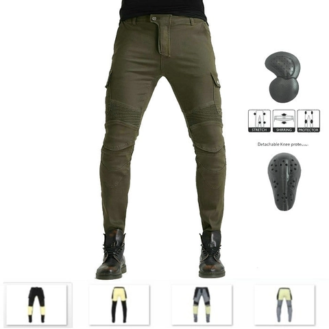 Pantalones de Moto Cargo para Hombre Con Protectores de Rodilla Desmontables Equipo de Protección Moto Racing Elástico Slim Fit