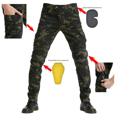 Pantaloni da Moto Protettivi da Uomo Pantaloni Cargo Mimetici Con Armatura Rimovibile Ginocchiere Fianchi Pantaloni Tattici
