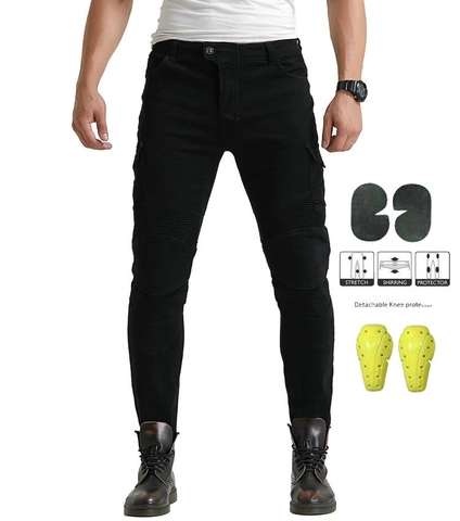 Jeans da Moto da Uomo Con Protezioni Vestibilità Slim Pantaloni da Biker in Denim Elasticizzato Pantaloni da Corsa All'aperto