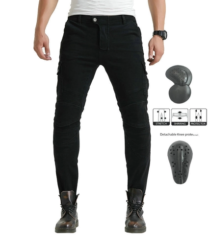 Pantalones de Moto Cargo para Hombre Con Protectores de Rodilla Desmontables Equipo de Protección Moto Racing Elástico Slim Fit