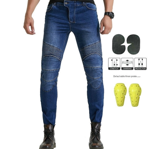Men's Slim Fit Motorcycle Riding Jeans With Protective Pads Biker Style Denim Pants Stretch Cycling Trousers Protective
