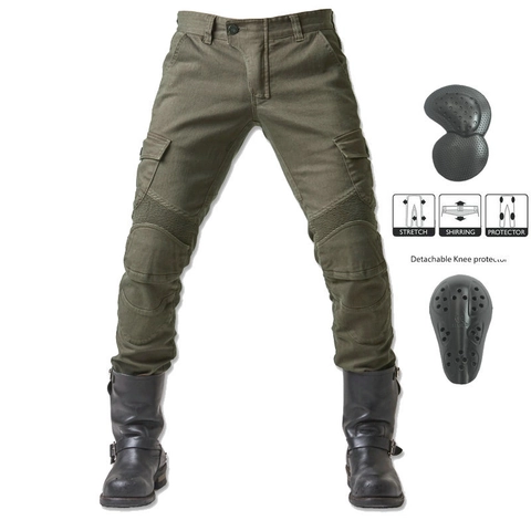 Men's Motorcycle Riding Pants Cargo Tactical Protective Trousers With Detachable Pads Nylon TR Cotton Shirring Cycling Jeans