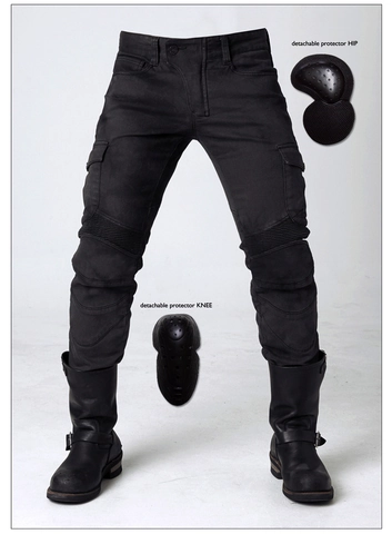 Men's Motorcycle Riding Pants Cargo Tactical Protective Trousers With Detachable Pads Nylon TR Cotton Shirring Cycling Jeans