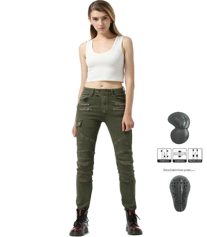 Women's Motorcycle Riding Pants Protective Moto Denim Jeans Cargo Trousers With Detachable Knee Pads Slim Fit Stretch Biker Gear