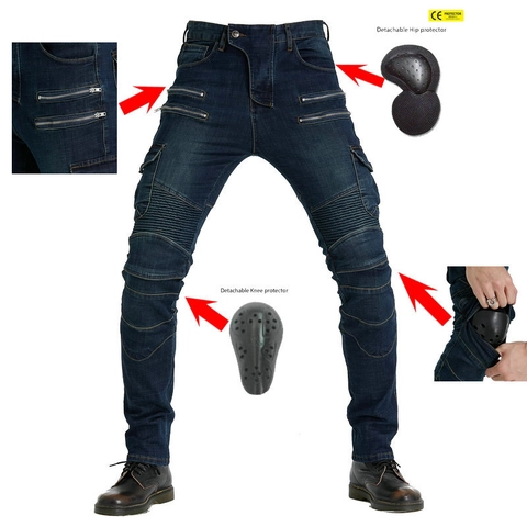 Men Motorcycle Riding Pants Cotton Denim Racing Trousers Detachable CE Armor Pads Accordion Panels For Biker Motocross