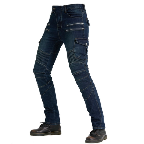 Men Motorcycle Riding Pants Cotton Denim Racing Trousers Detachable CE Armor Pads Accordion Panels For Biker Motocross