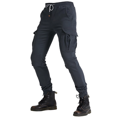 Men's Cargo Jogger Riding Pants Cotton Blend Solid Color Multi Pocket Trousers With Detachable Protectors For Outdoor Sport