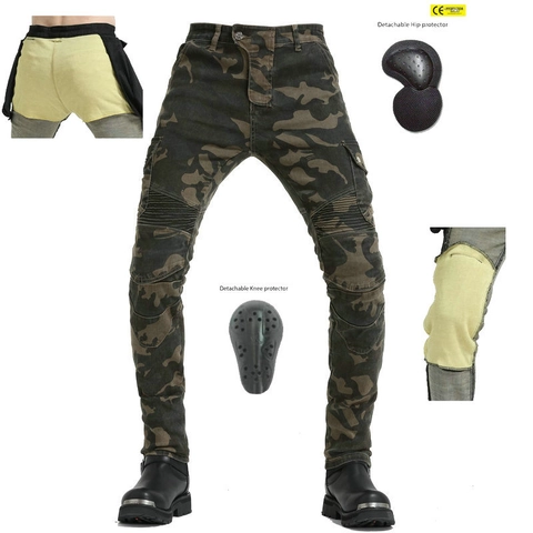 Camouflage Motorrad Reitjeans Kevlar Verstärkte Cargohose Mit Abnehmbaren CE Protektoren Biker Hose Für Damen Herren