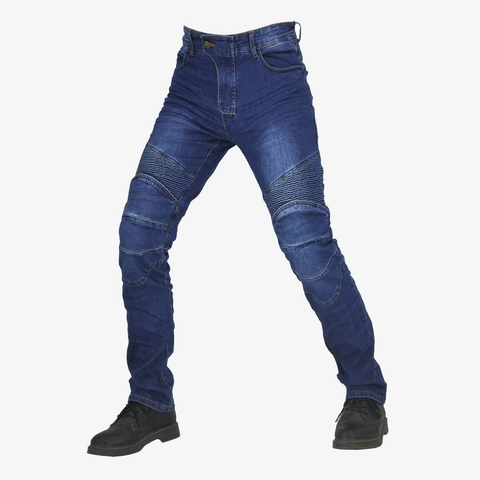Uomo Pantaloni da Moto in Denim Misto Cotone Protettivi Con Protezioni CE Rimovibili Pannelli a Fisarmonica Elasticizzati