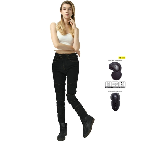 Pantaloni da Moto Donna in Denim Protettivi con Pieghe alle Ginocchia Elasticizzati Pantaloni Biker Protezioni Rimovibili