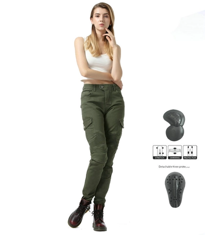 Pantaloni da Moto Protettivi da Donna Elasticizzati con Increspature Cargo Con Protezioni per le Ginocchia Rimovibili