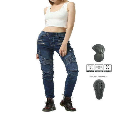 Pantaloni da Moto per Donna Con Ginocchiere Rimovibili Jeans Biker Elasticizzati Pantaloni Cargo Slim Fit Protettivi