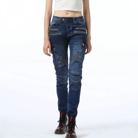 Pantaloni da Moto per Donna Con Ginocchiere Rimovibili Jeans Biker Elasticizzati Pantaloni Cargo Slim Fit Protettivi