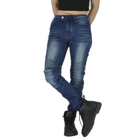 Women's Protective Biker Riding Jeans Slim Fit Stretch Motorcycle Pants With CE Armor Washed Cotton Outdoor Protective Trousers