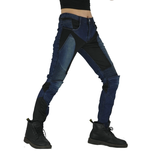 Dames Motorrijbroek Met Afneembare CE-Beschermers Zomer Ademend Slim Fit Biker Denim Broek Mesh Katoenmix Broek