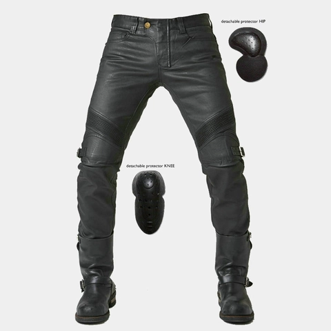 Motorradreithose Wasserdicht Beschichtetes Gewebe Anti-Fall Rennsport Hose Mit Abnehmbaren Protektoren Retro Biker Hose
