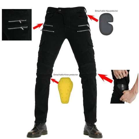 Heren Motorrijden Jeans Multi-Pocket Cargo Biker Broek Met Afneembare Beschermende Pads Slim Fit Flexibele Denim Broek