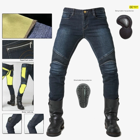 Pantalones Vaqueros de Moto para Hombre Algodón Kevlar con Protecciones CE Desmontables Resistentes a la Abrasión Denim Moto