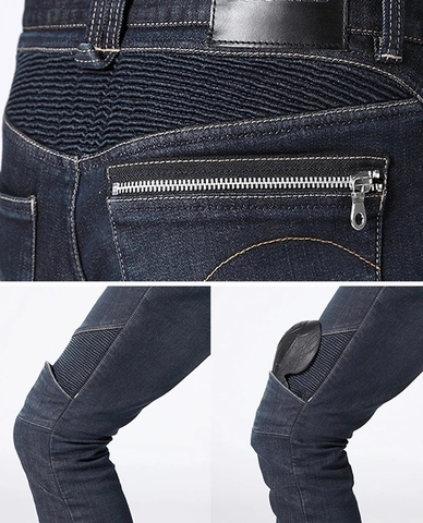 Pantalones Vaqueros de Moto para Hombre Algodón Kevlar con Protecciones CE Desmontables Resistentes a la Abrasión Denim Moto