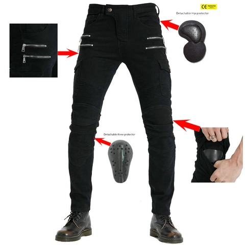 Heren Motorbroek Met Afneembare CE-Protectoren Biker Denim Broek Cargo Zakken Outdoor Fietsen Veiligheidsbroek