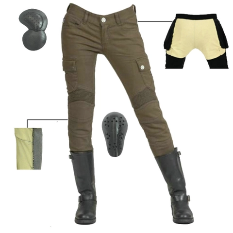 Women's Motorcycle Riding Pants Kevlar Protective Cargo Trousers With Removable Knee Pads Slim Fit Racing Outdoor Sport Pants