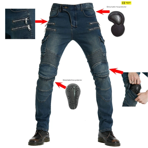 Heren Motorbroek Met Afneembare CE-Protectoren Biker Denim Broek Cargo Zakken Outdoor Fietsen Veiligheidsbroek