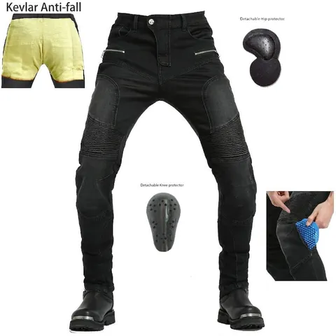 Herren Motorradjeans Mit Kevlar-Futter Abnehmbare Schutzausrüstung Pads Sturzsichere Biker-Denim-Hose Blau Schwarz