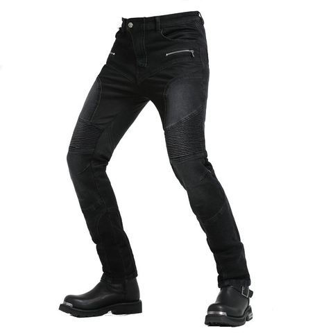 Herren Motorradjeans Mit Kevlar-Futter Abnehmbare Schutzausrüstung Pads Sturzsichere Biker-Denim-Hose Blau Schwarz