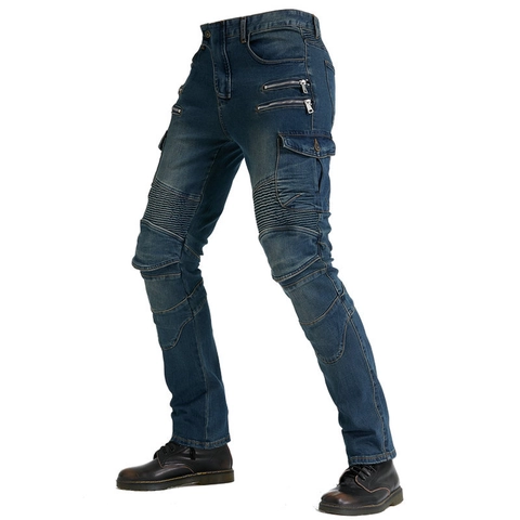 Jeans da Moto per Uomo con Protezioni CE Slim Fit Pantaloni Cargo Biker Tasche Multiple Pantaloni in Denim Lavato