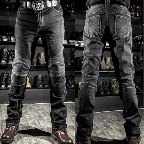 Pantalones de Moto para Hombre Corte Ajustado de Mezclilla de Algodón Protector Con Paneles de Acordeón Cortavientos