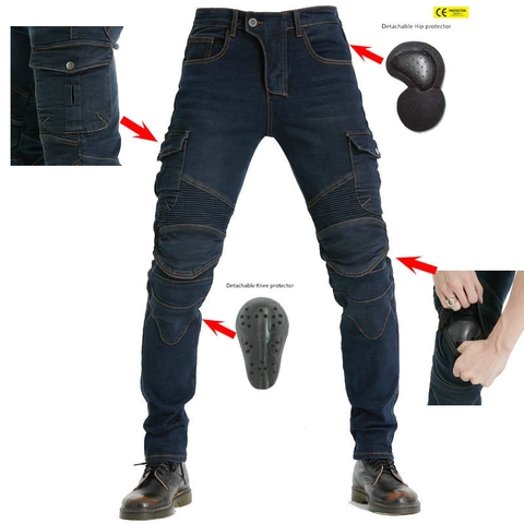 Unisex Motorcycle Riding Jeans With Removable CE Protectors Protective Racing Cargo Pants Accordion Stretch Biker Denim Trousers
