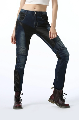 Pantaloni da Moto Estivi da Donna Traspiranti in Rete Con Protezioni CE Rimovibili Jeans da Biker Aderenti in Denim