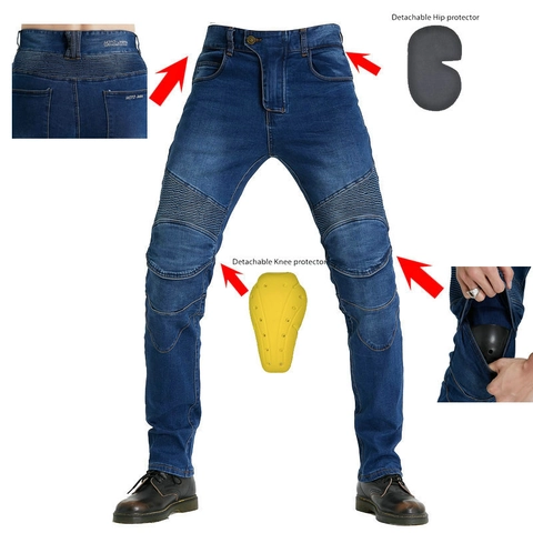 Pantaloni da Moto da Uomo con Protezioni Rimovibili Jeans da Biker Pannelli Elastici a Fisarmonica Equipaggiamento di Sicurezza