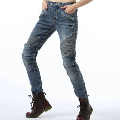 Dames Motorbroek Retro Katoen Beschermende Biker Broek Met Afneembare Pads Slim Fit Gewassen Fietsen Denim Jeans