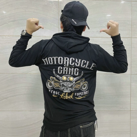 Felpa con Cappuccio da Moto per Uomo in Cotone con Stampa Grafica Manica Lunga Felpa Streetwear Giacca Casual Invernale