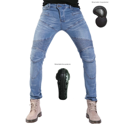 Pantalones de Motocicleta para Hombre Estilo Motero Corte Ceñido de Mezclilla Con Rodilleras y Cadera Desmontables Mezcla Algodón