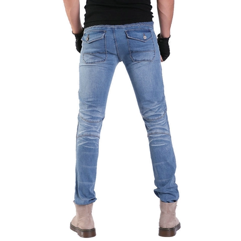 Men's Motorcycle Riding Jeans Biker Style Slim Fit Denim Pants With Detachable Knee Hip Protective Pads Washed Cotton Blend