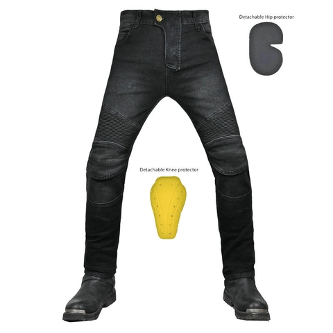 Unisex Motorcycle Riding Jeans Cotton Denim Pants With Detachable Knee And Hip Protectors Biker Protective Windproof Pants