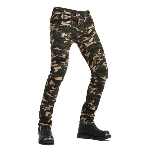 Camouflage Chiffon Motorjeans Met Beschermende Pads Geplooide Tactische Rijbroek Voor Outdoor Motorrijders